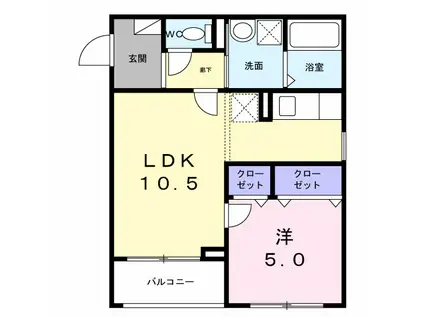 ドゥ―・アヴェニール(1LDK/2階)の間取り写真