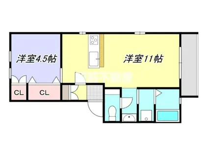 ハーティアンクラスト(1LDK/2階)の間取り写真