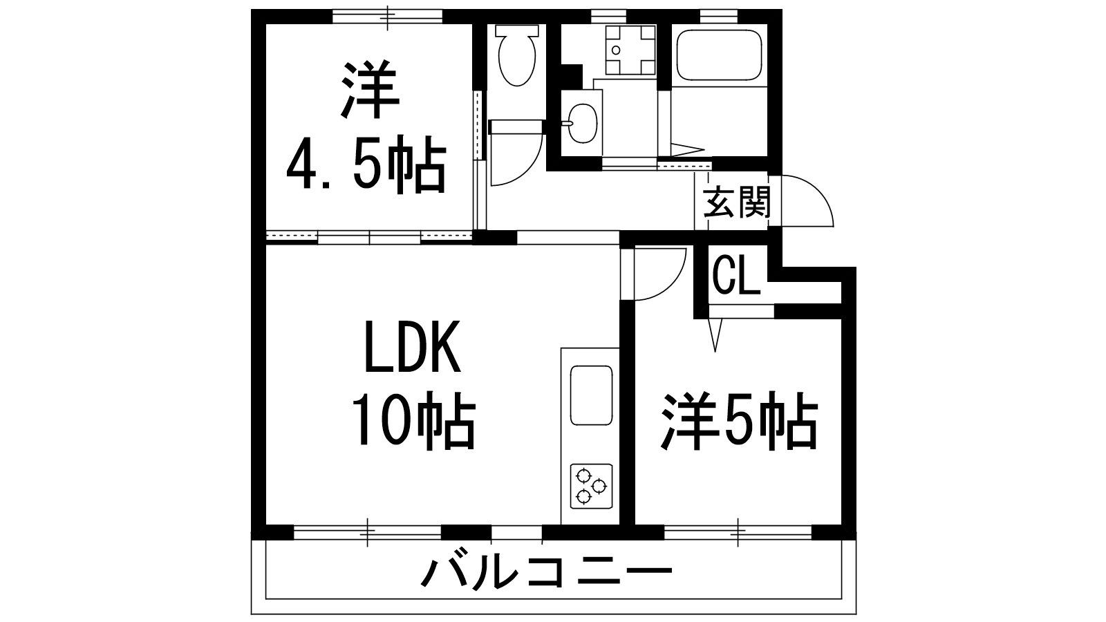 宝梅園1号棟(2LDK/5階)の間取り写真