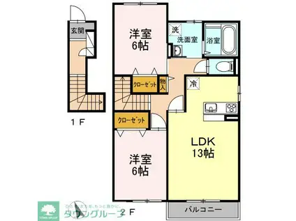 越の山ハイツ A(2LDK/2階)の間取り写真