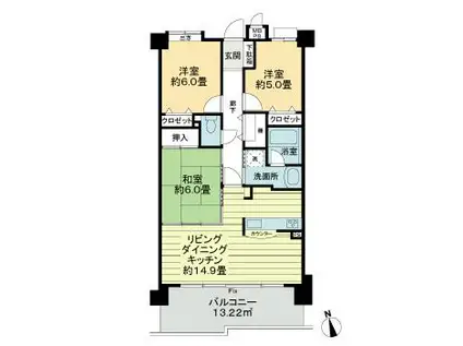 ライオンズマンション三好ヶ丘(3LDK/7階)の間取り写真