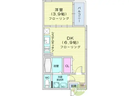 GREEN ACE 2(1DK/3階)の間取り写真