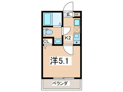 フォンテ-ヌ白金町(1K/2階)の間取り写真