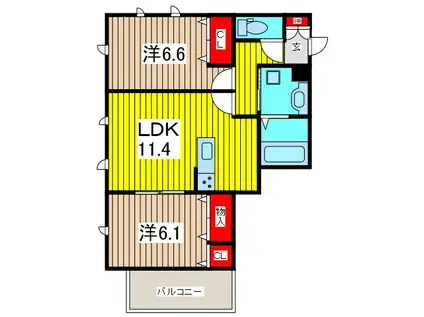 ヌヌース南鳩ヶ谷(2LDK/3階)の間取り写真