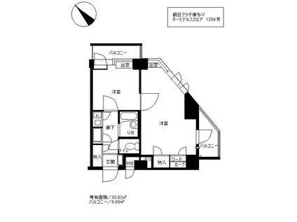 朝日プラザ博多Vターミナルスクエア(2K/12階)の間取り写真