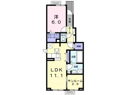 シャトー・デュ・ボヌールII(1LDK/1階)の間取り写真