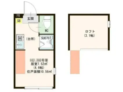 ハーモニーテラス南砂町(ワンルーム/2階)の間取り写真