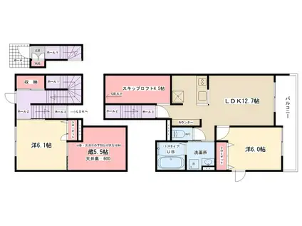 ハレレア・ラニ(2LDK/2階)の間取り写真