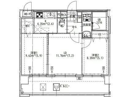 QUINTET MINAMI FUKUOKA(2LDK/8階)の間取り写真