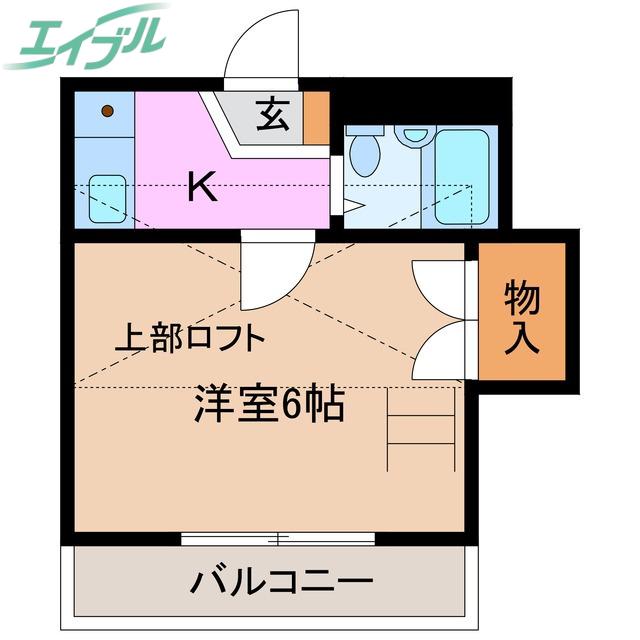 北浜町アパート(1K/2階)の間取り写真