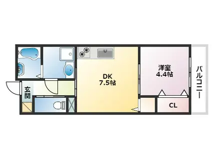 ASOSION(1DK/2階)の間取り写真