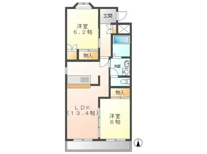 グランドヒルズ神の倉(2LDK/1階)の間取り写真