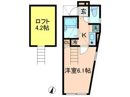 笹塚ヴォアール(1K/1階)の間取り写真