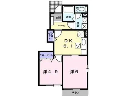 ビアンコ・ネロB(2DK/1階)の間取り写真