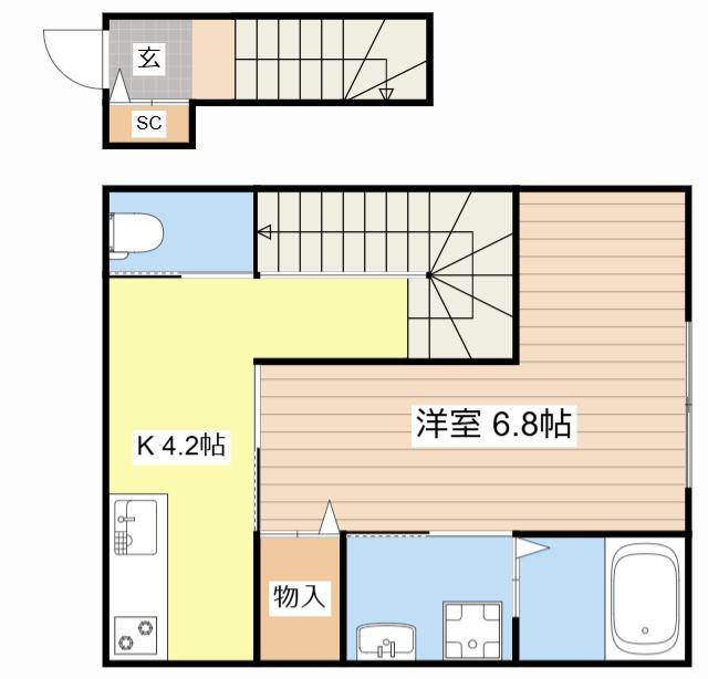 BILLS 陽(1K/2階)の間取り写真