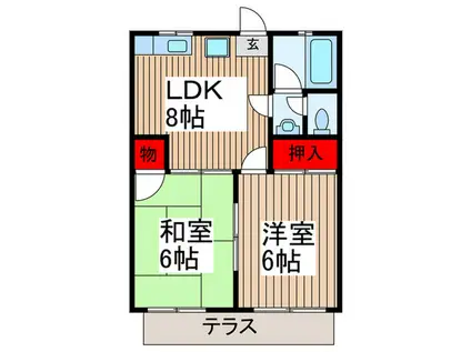 コーポ三角(2LDK/1階)の間取り写真