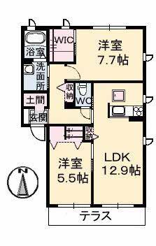 グランマストティアラA棟(2LDK/1階)の間取り写真