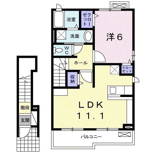 バーディクレフD(1LDK/2階)の間取り写真