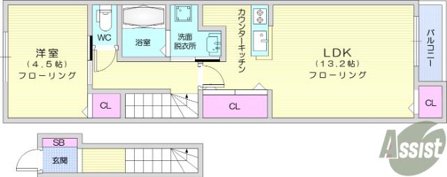 フェリーズ南仙台(1LDK/2階)の間取り写真