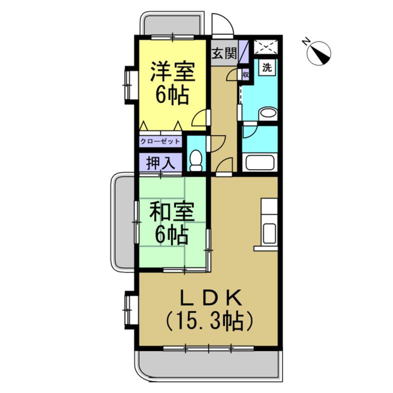 サンタスクエア東新(2LDK/2階)の間取り写真