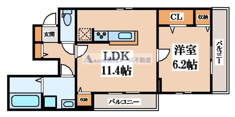 TKS北垣内(1LDK/1階)の間取り写真
