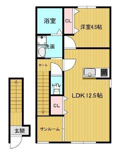 TIARA SHINKURASHIKI B(1LDK/2階)の間取り写真