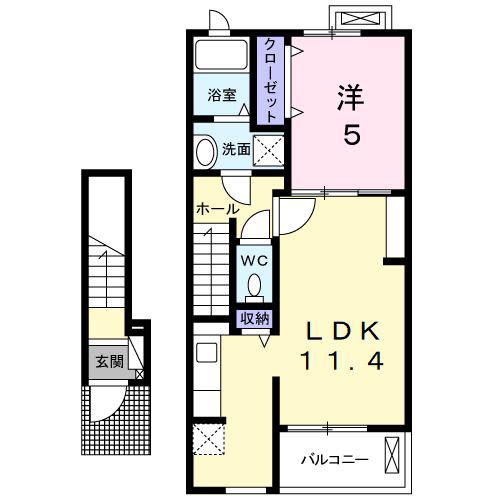 コンフォート富田II(1LDK/2階)の間取り写真