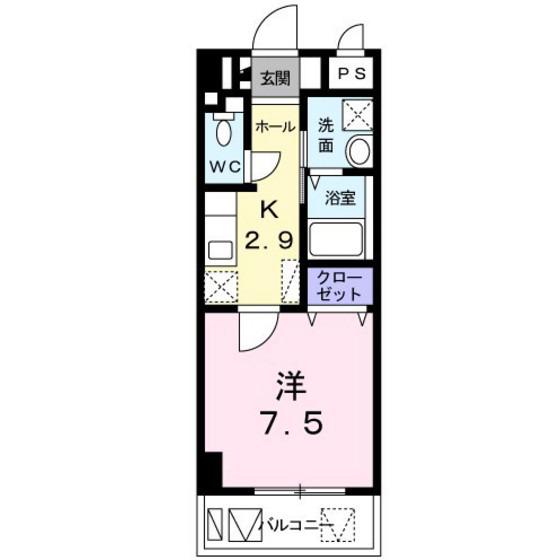 ミニヨン アビタシオン久米(1K/5階)の間取り写真