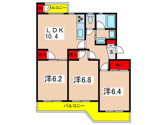 アドリーム新百合ヶ丘(3LDK/5階)の間取り写真