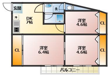 ドエルサンコートII(3DK/2階)の間取り写真