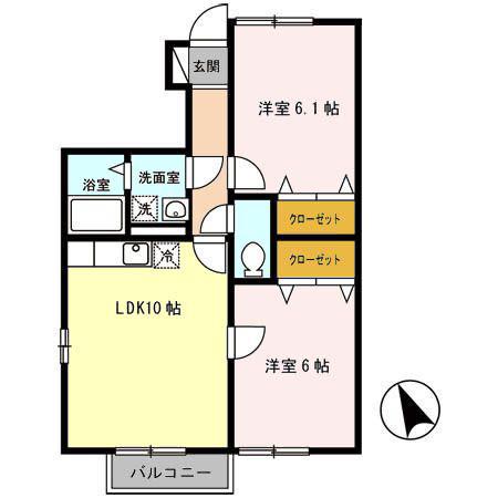 ディアコート ABC(2LDK/1階)の間取り写真