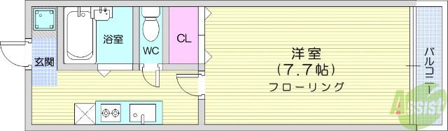 ボン・サンテ・APT(1K/2階)の間取り写真