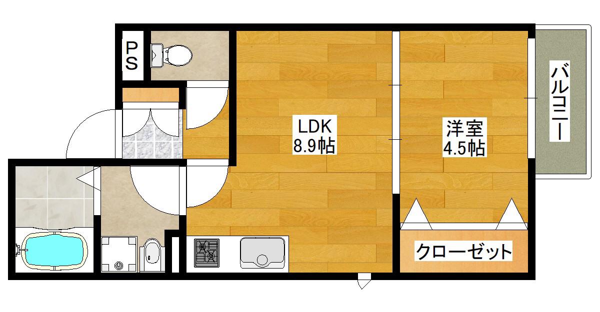 H AND P 緑地公園(1LDK/1階)の間取り写真
