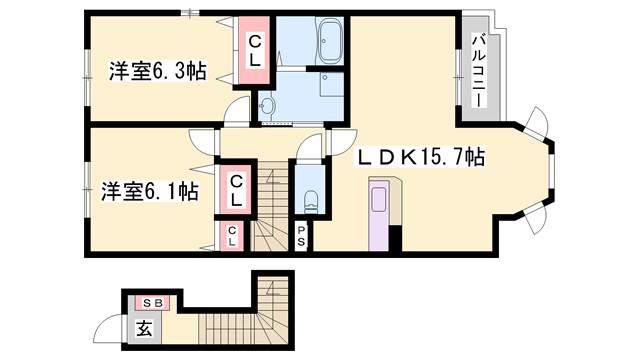 ソレイユ・セタ(2LDK/2階)の間取り写真