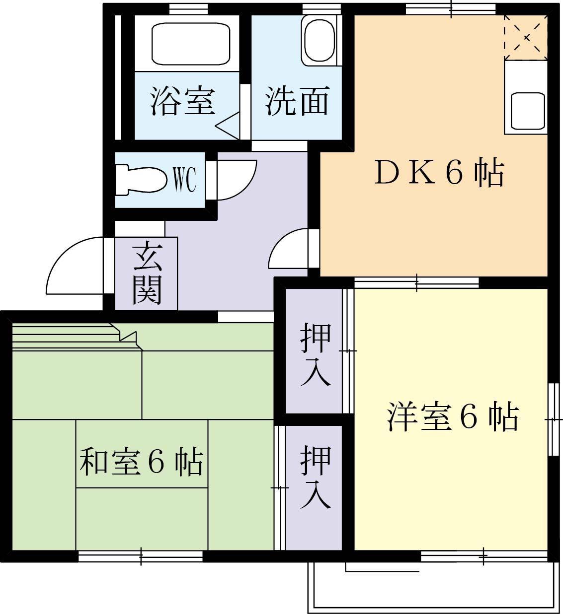 ヴィラフローラA(2DK/1階)の間取り写真