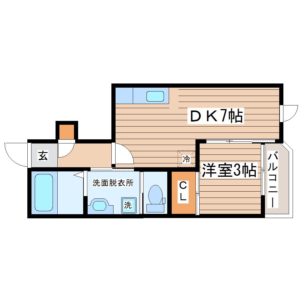 フローラルコートB棟(1DK/1階)の間取り写真