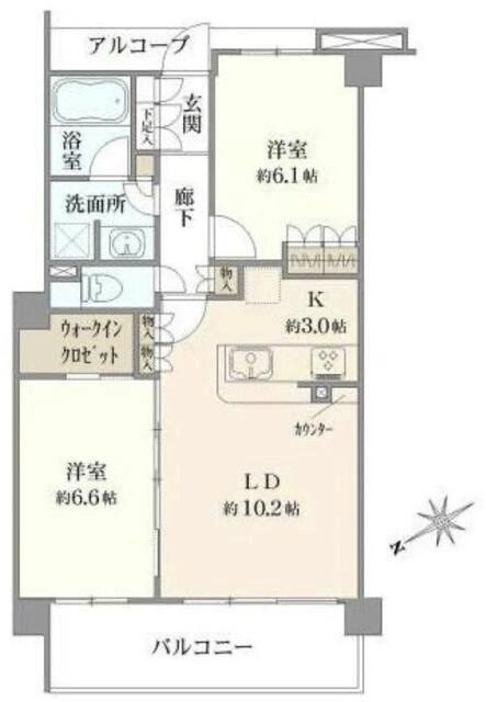 リビオ新宿ザ・レジデンス(2LDK/4階)の間取り写真