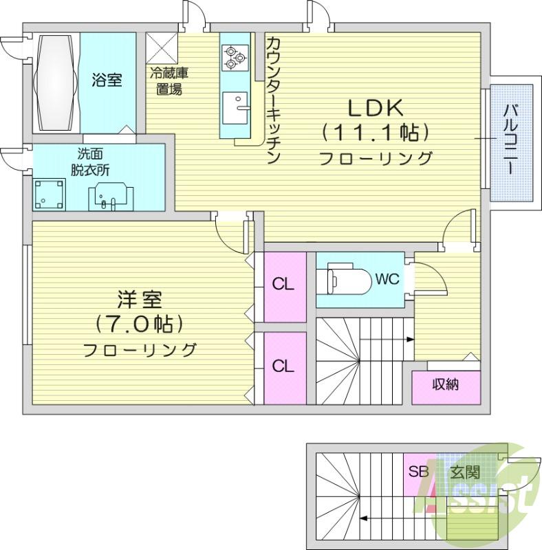 ファミーユミキ(1LDK/2階)の間取り写真