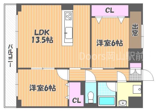 グランスクエア岡山駅西(2LDK/6階)の間取り写真