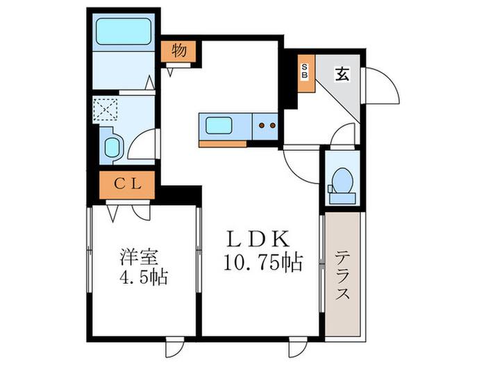 コージーフラット(1LDK/1階)の間取り写真