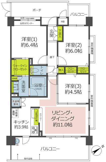 D′レスティア東伏見(3LDK/4階)の間取り写真