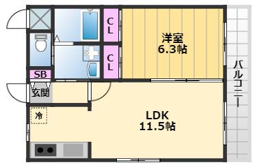 高師浜シーサイドマンションⅢ(1LDK/2階)の間取り写真
