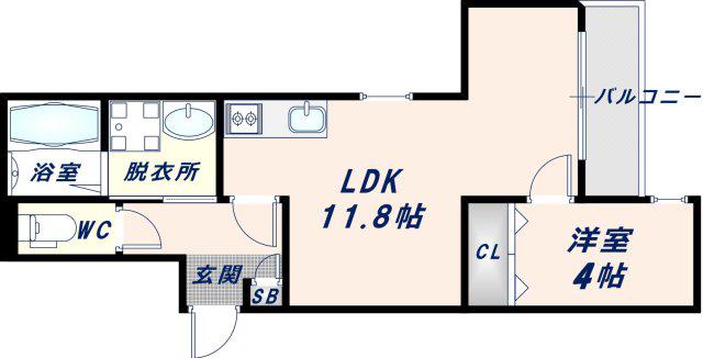 ジーメゾン東大阪寿クラディア(1LDK/3階)の間取り写真