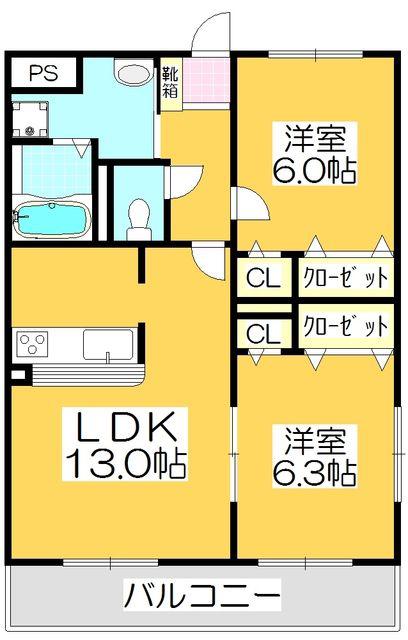 グランビュー(2LDK/2階)の間取り写真