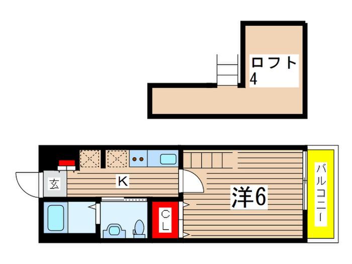 GRANDIR千城台(1K/2階)の間取り写真
