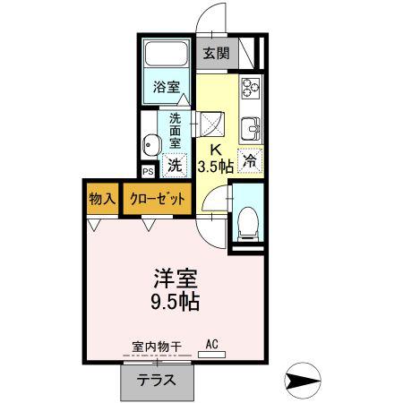 サンライズG(1K/1階)の間取り写真