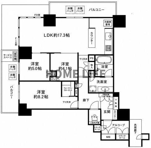 ジオタワー大阪十三(3LDK/25階)の間取り写真
