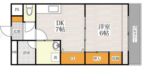 第5サンシャインビル(1DK/2階)の間取り写真