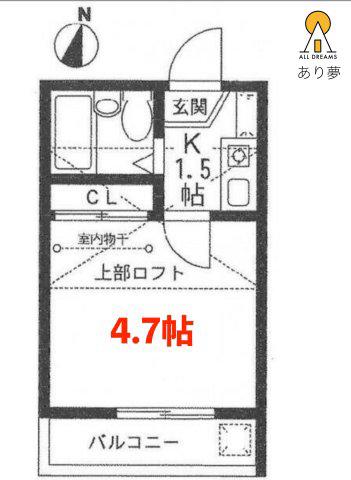 フローラII(1K/2階)の間取り写真