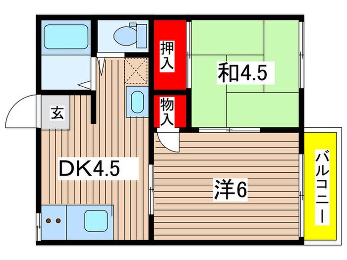 スプリームⅠ(2DK/2階)の間取り写真